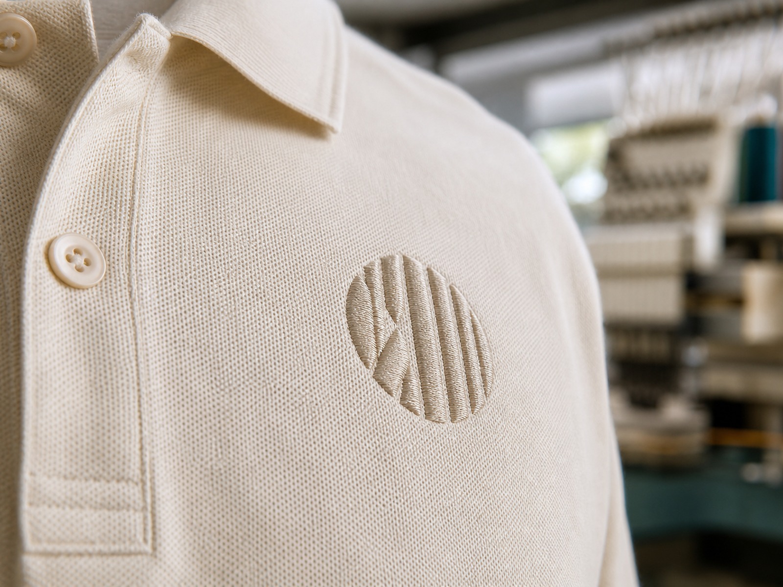 Sauber gesticktes Firmenlogo auf der Brust eines Poloshirts