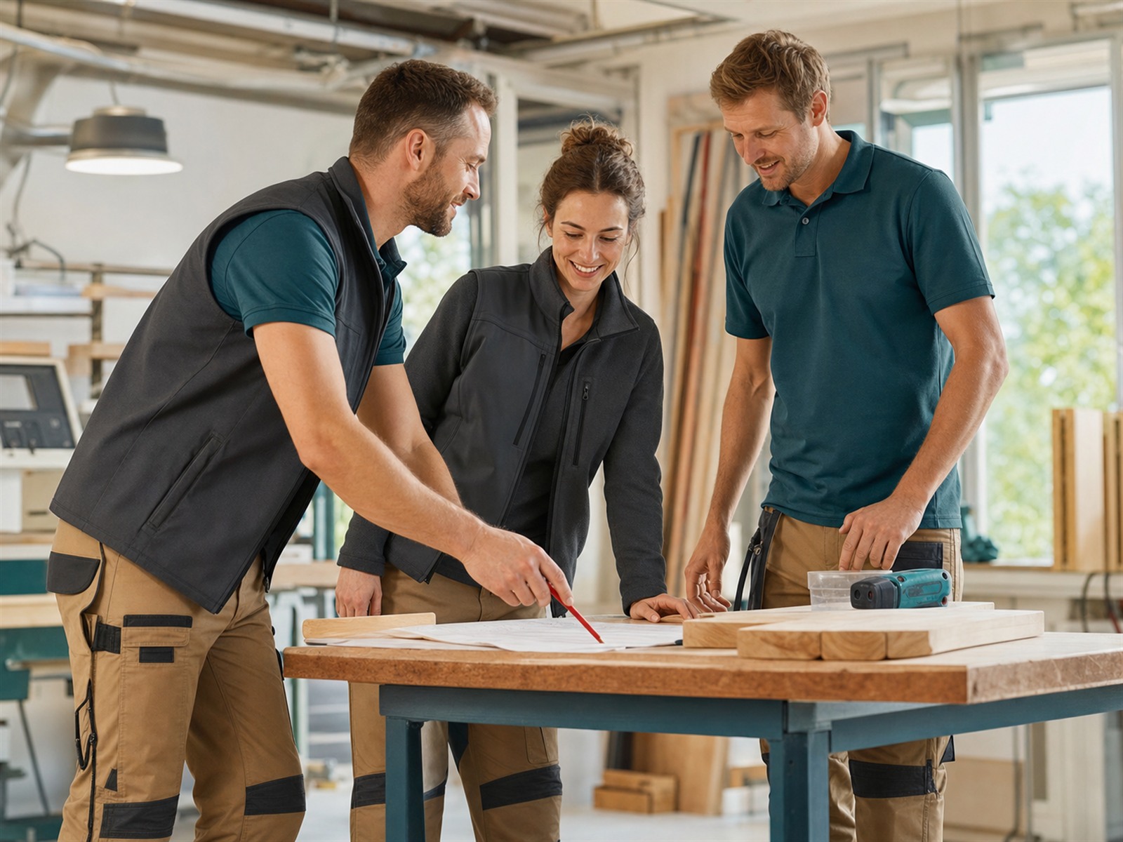 Handwerker in robuster, langlebiger Arbeitskleidung bei der Arbeit