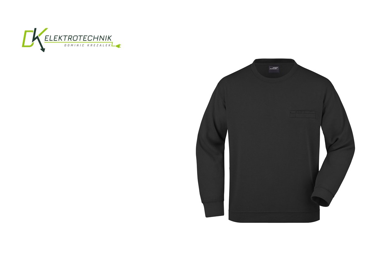 Schwarzes Sweatshirt mit Brusttasche und DK-Elektrotechnik-Logo