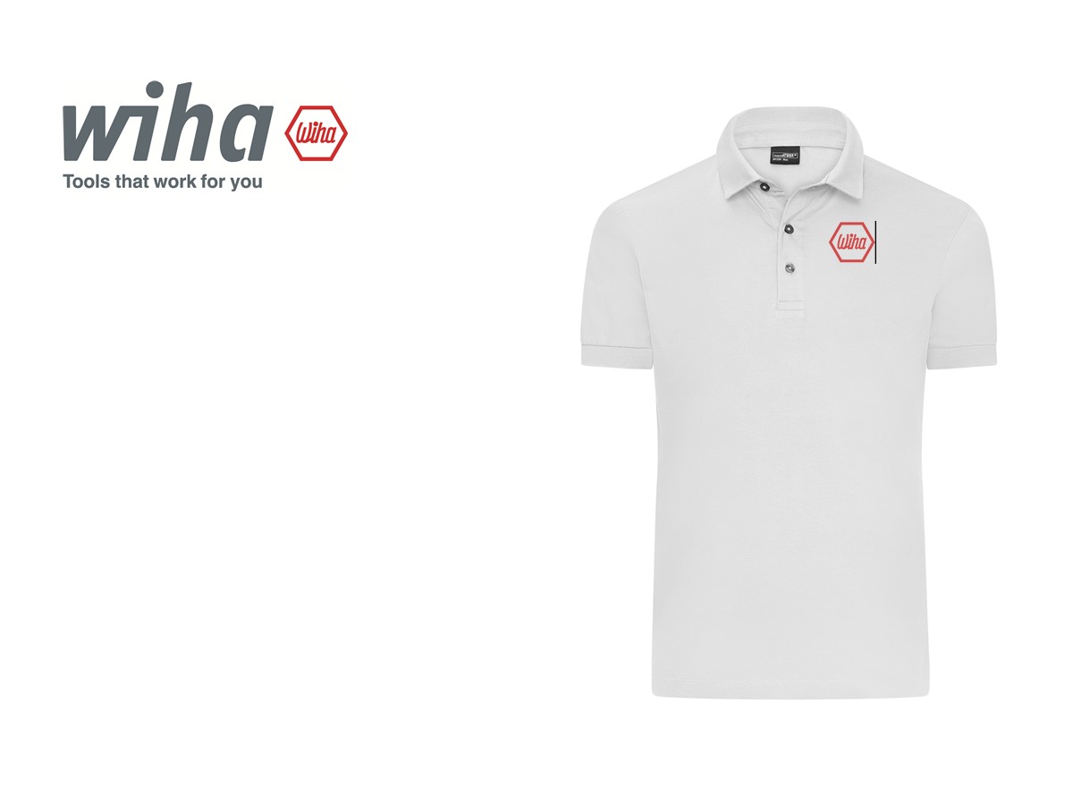Weißes Poloshirt mit gesticktem Wiha-Emblem auf der Brust