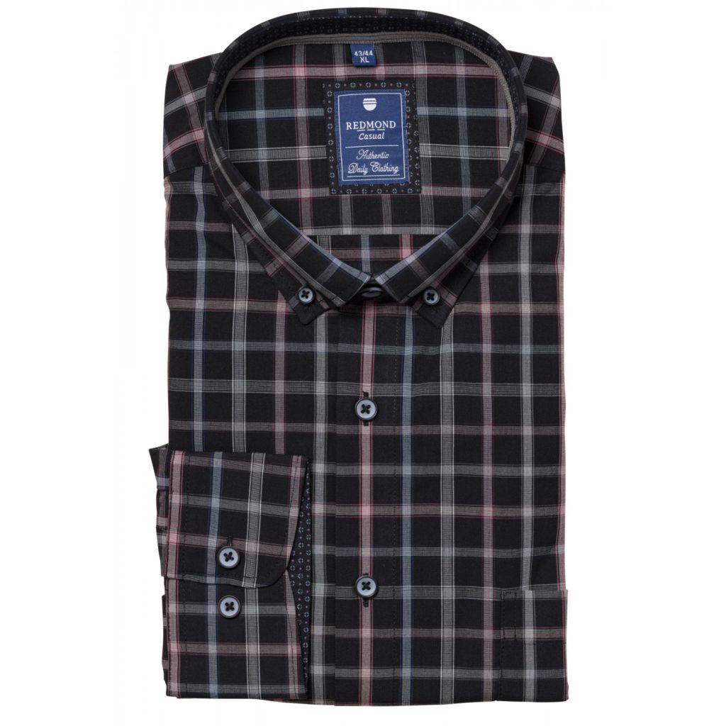 hemd_redmond_langarm_schwarz_beere_kariert_button_down_94060111_90_01