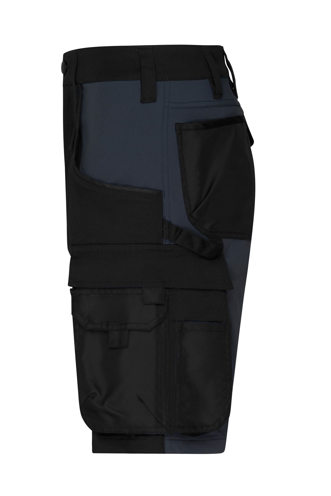 Hose Unisex Schwarz/Grau – Workwear Stretch-Bermuda Slim Line GRS, Detailansicht