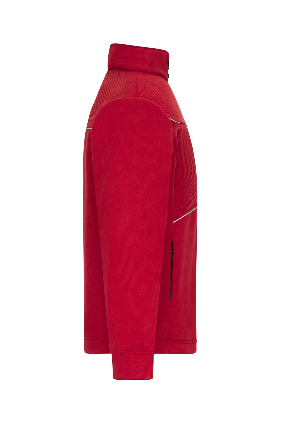 Jacke Unisex Rot – Fleece Jacket - Corduroy Look, Detailansicht