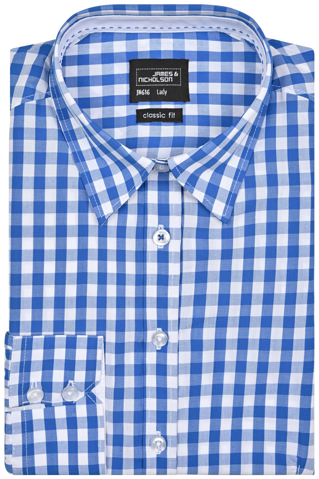 Hemd Damen Weiß/Blau – Ladies' Checked Blouse, Detailansicht