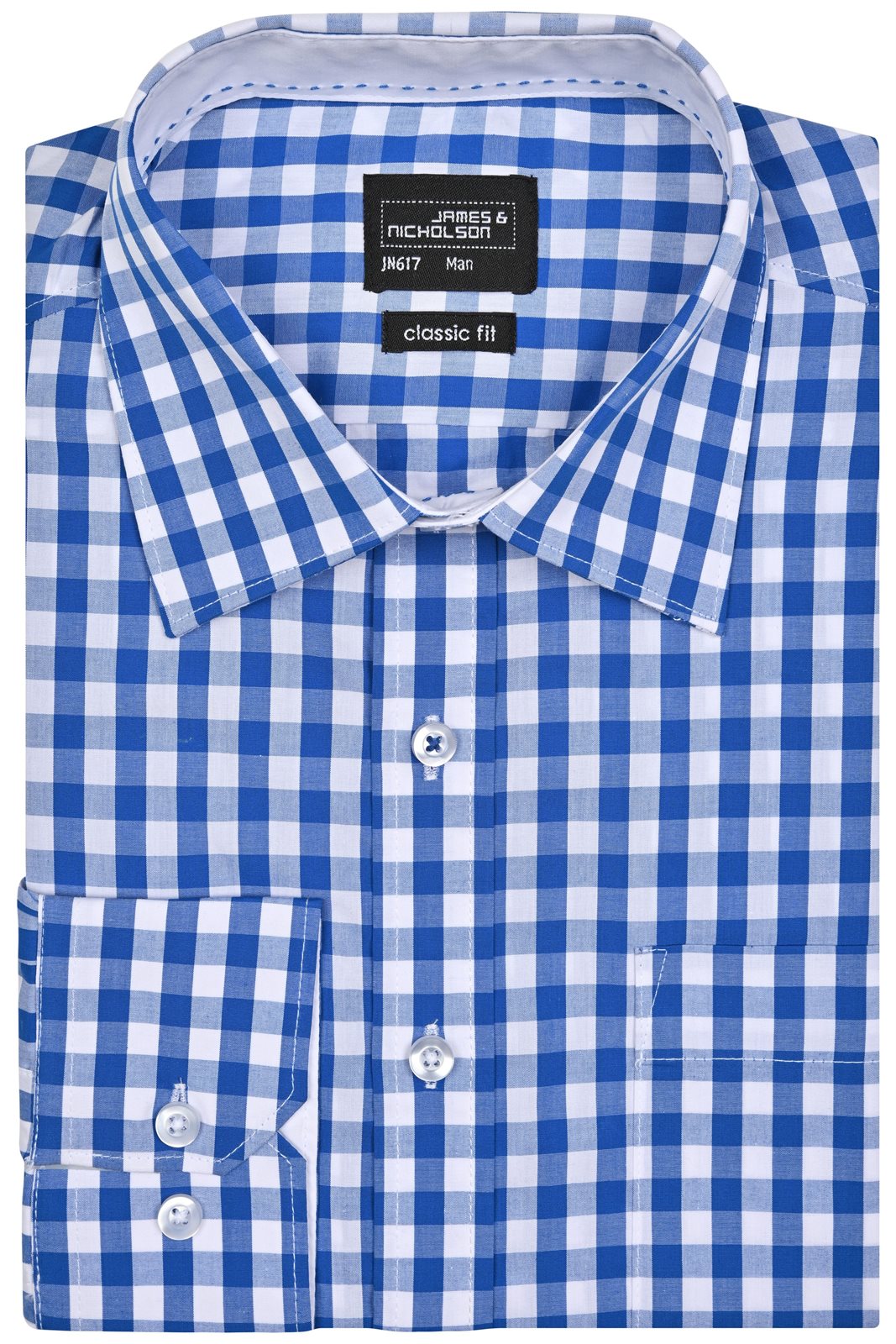 Hemd Herren Weiß/Blau – Men's Checked Shirt, Detailansicht