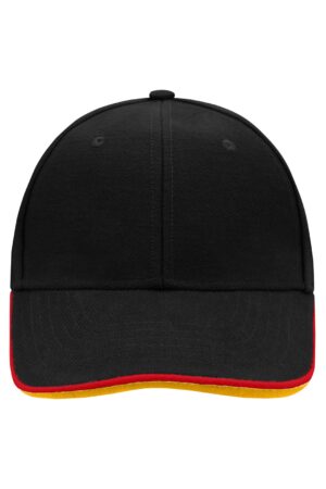 Cap Unisex Schwarz/Rot/Gelb – 6 Panel Double Sandwich Cap