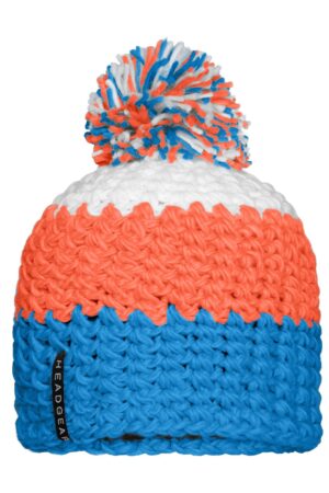 Mütze Unisex Grün/Weiß/Blau – Crocheted Cap with Pompon
