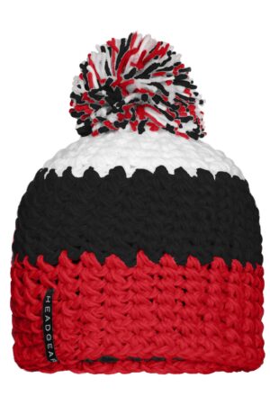Mütze Unisex Grün/Weiß/Blau – Crocheted Cap with Pompon
