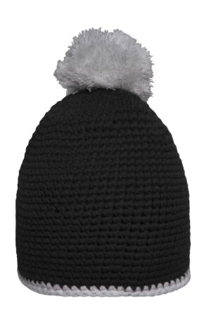 Mütze Unisex Schwarz/Grau – Pompon Hat with Contrast Stripe