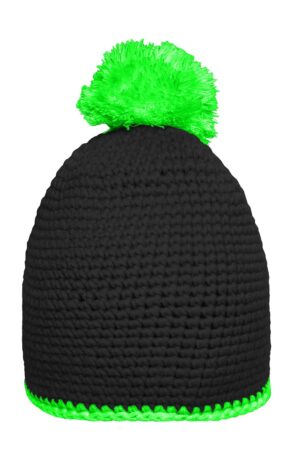 Mütze Unisex Schwarz/Grau – Pompon Hat with Contrast Stripe