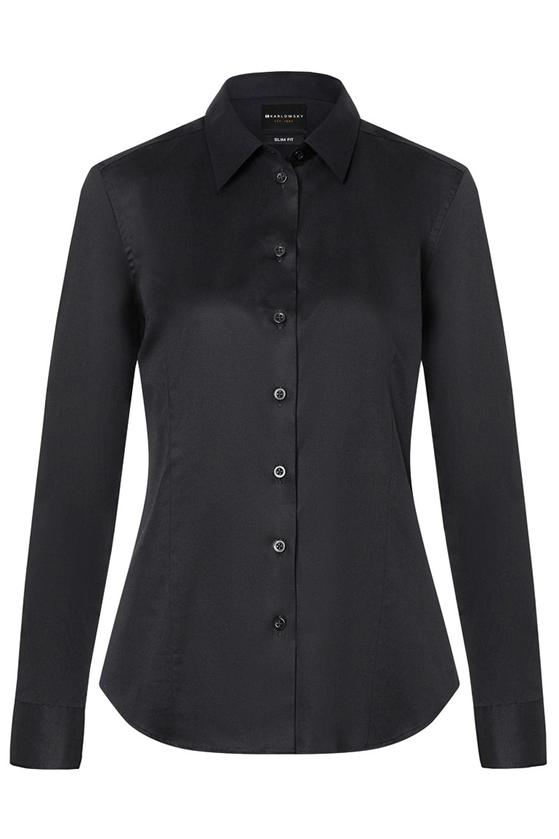 Bluse Damen Schwarz – Langarm Damenbluse Active-Stretch in Slim-Fit, Detailansicht