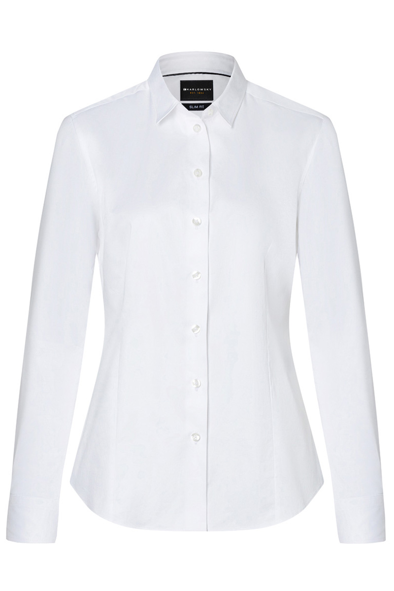 Bluse Damen Weiß – Langarm Damenbluse Active-Stretch in Slim-Fit, Detailansicht