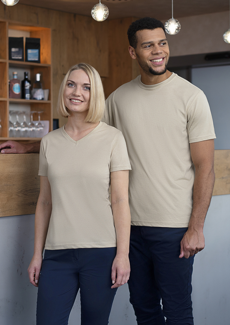 T-Shirt Damen Sand – Damen Workwear T-Shirt Casual-Flair, Detailansicht