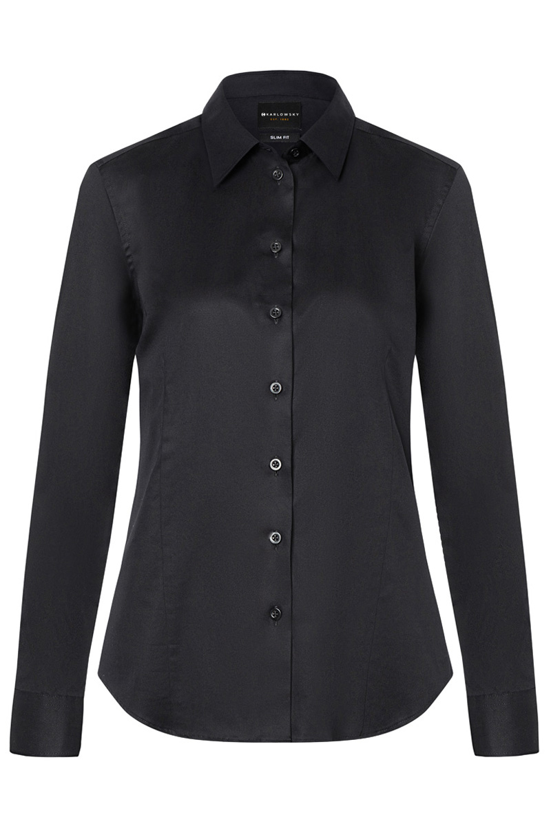 Bluse Damen Schwarz – Langarm Damenbluse Active-Stretch in Modern-Fit, Detailansicht
