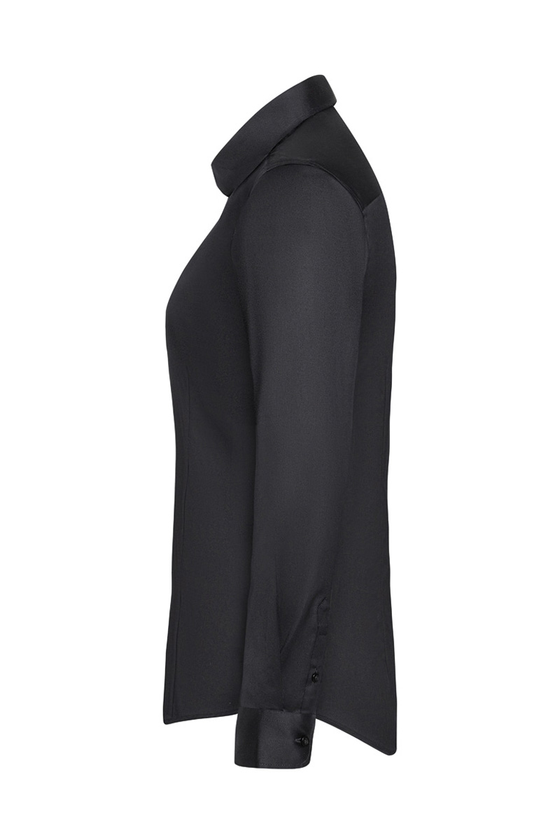 Bluse Damen Schwarz – Langarm Damenbluse Active-Stretch in Modern-Fit, Detailansicht