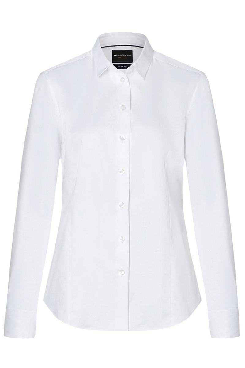 Bluse Damen Weiß – Langarm Damenbluse Active-Stretch in Modern-Fit, Detailansicht