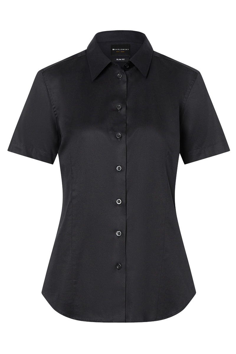 Bluse Damen Schwarz – Kurzarm Damenbluse Active-Stretch in Slim-Fit, Detailansicht