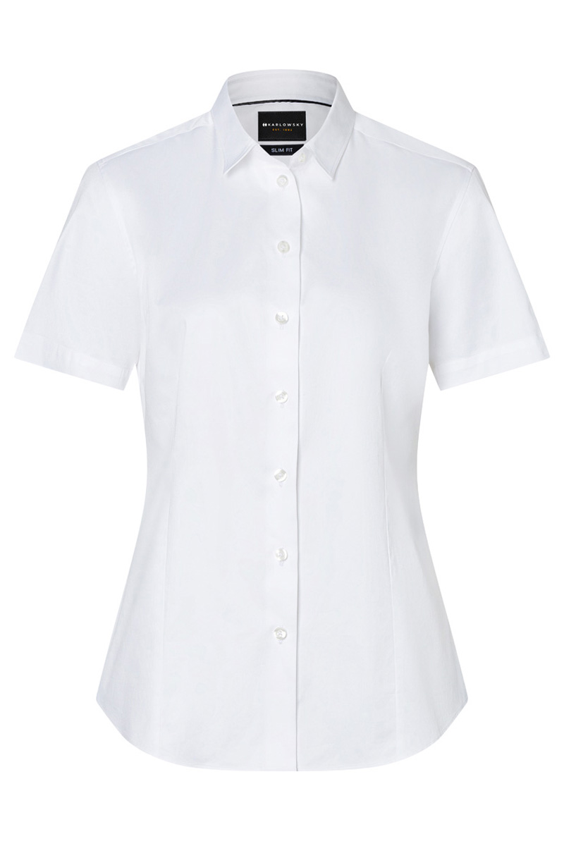Bluse Damen Weiß – Kurzarm Damenbluse Active-Stretch in Slim-Fit, Detailansicht