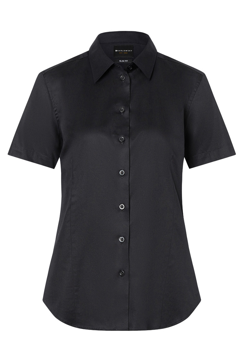 Bluse Damen Schwarz – Kurzarm Damenbluse Active-Stretch in Modern-Fit, Detailansicht