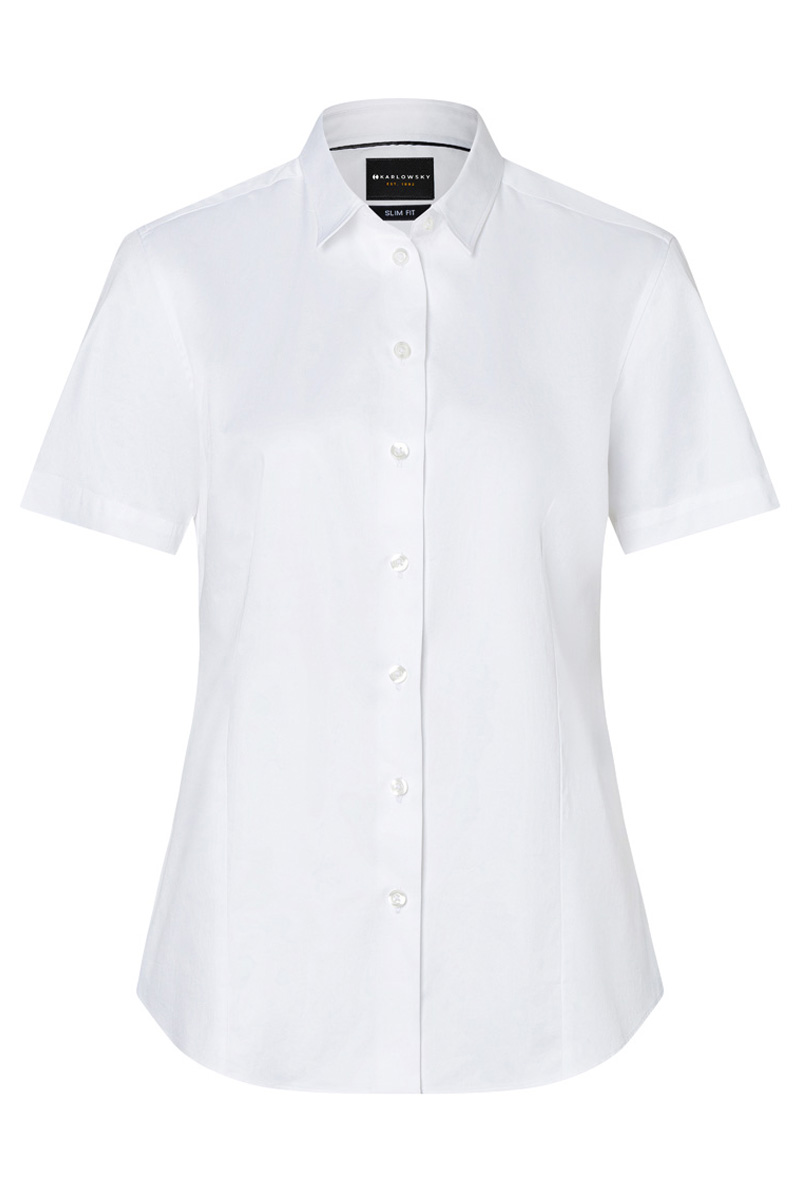 Bluse Damen Weiß – Kurzarm Damenbluse Active-Stretch in Modern-Fit, Detailansicht