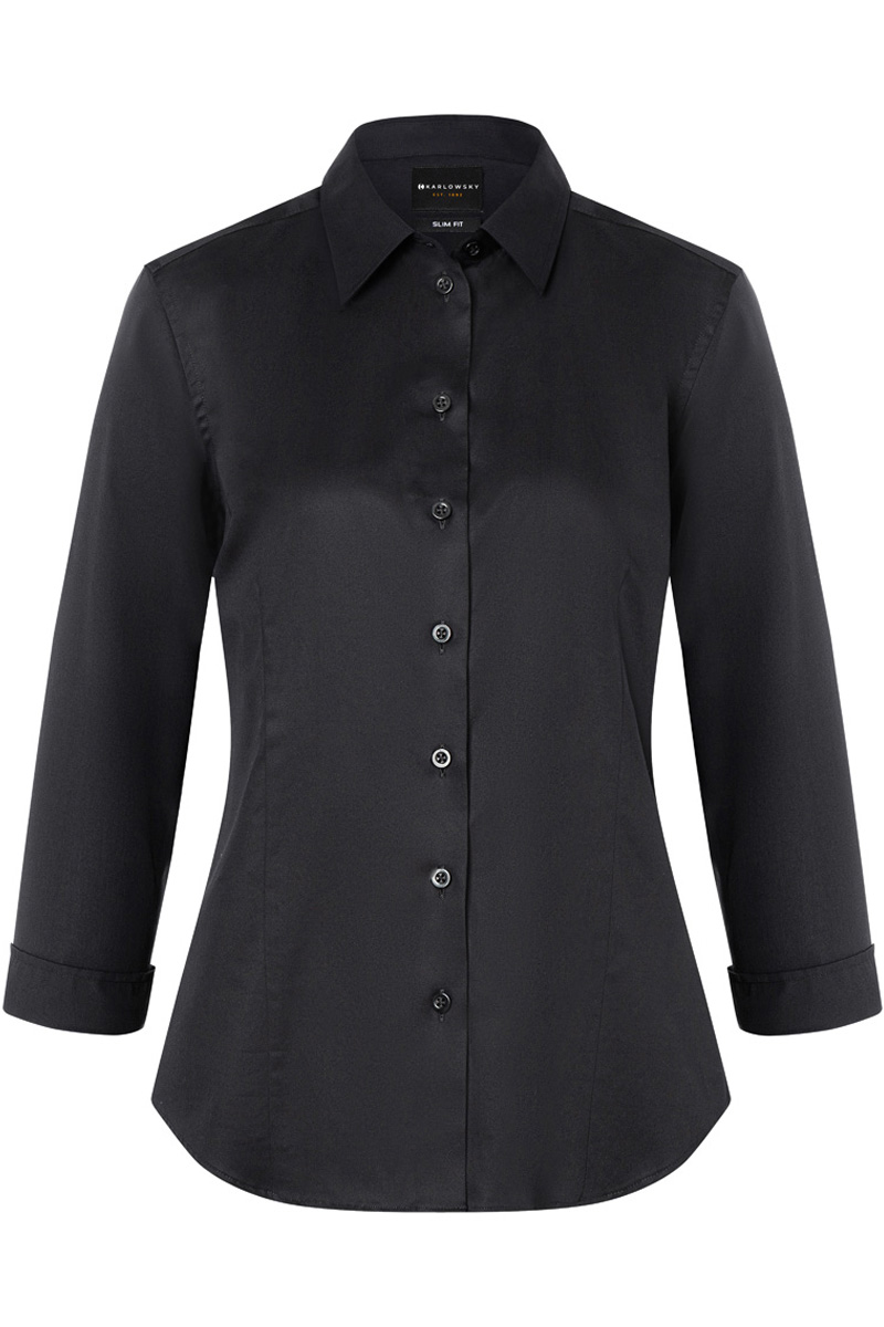 Bluse Damen Schwarz – Damenbluse Active-Stretch mit 3/4-Ärmeln in Slim-Fit, Detailansicht