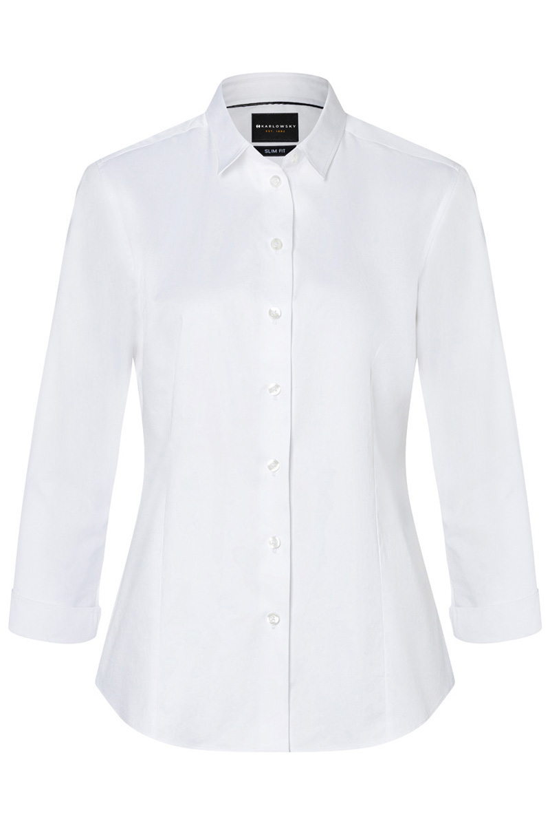Bluse Damen Weiß – Damenbluse Active-Stretch mit 3/4-Ärmeln in Slim-Fit, Detailansicht
