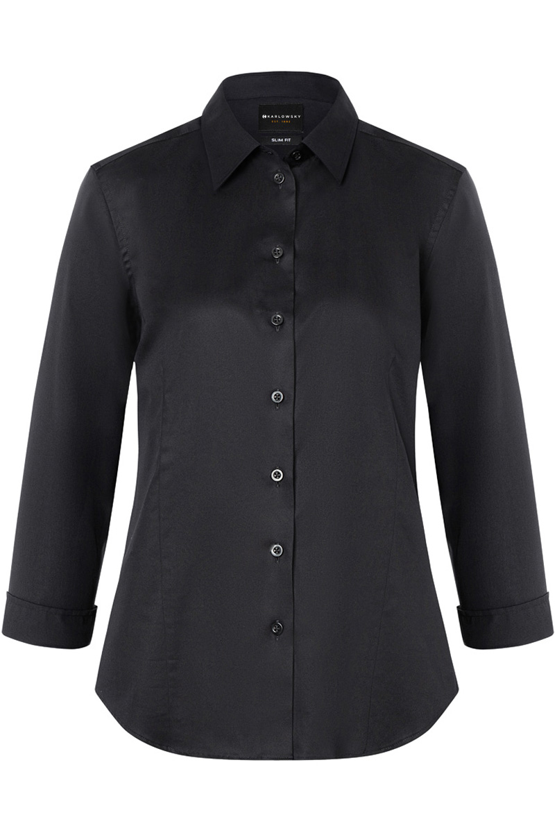 Bluse Damen Schwarz – Damenbluse Active-Stretch mit 3/4-Ärmeln in Modern-Fit, Detailansicht