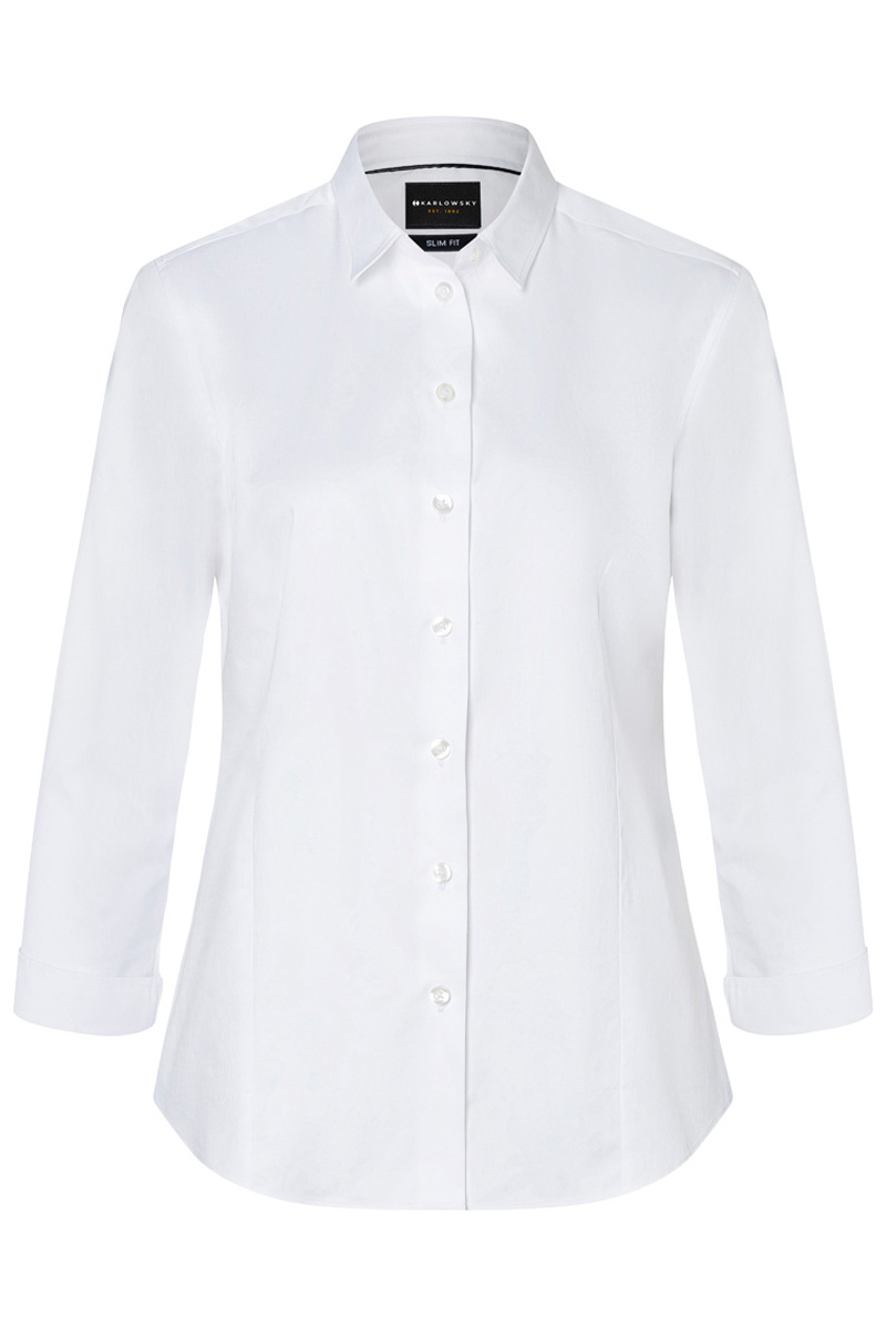 Bluse Damen Weiß – Damenbluse Active-Stretch mit 3/4-Ärmeln in Modern-Fit, Detailansicht