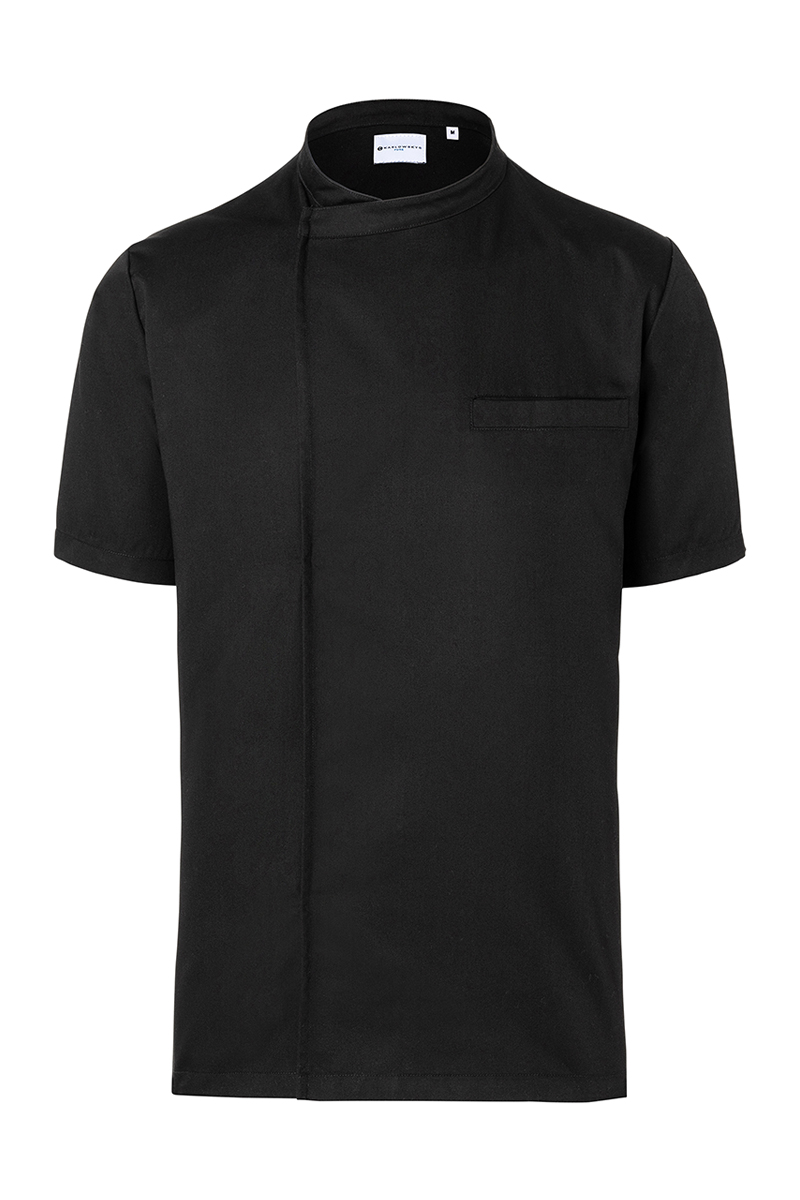 Kochjacke Herren Schwarz – Kurzarm Überwurf-Kochhemd Basic, Detailansicht