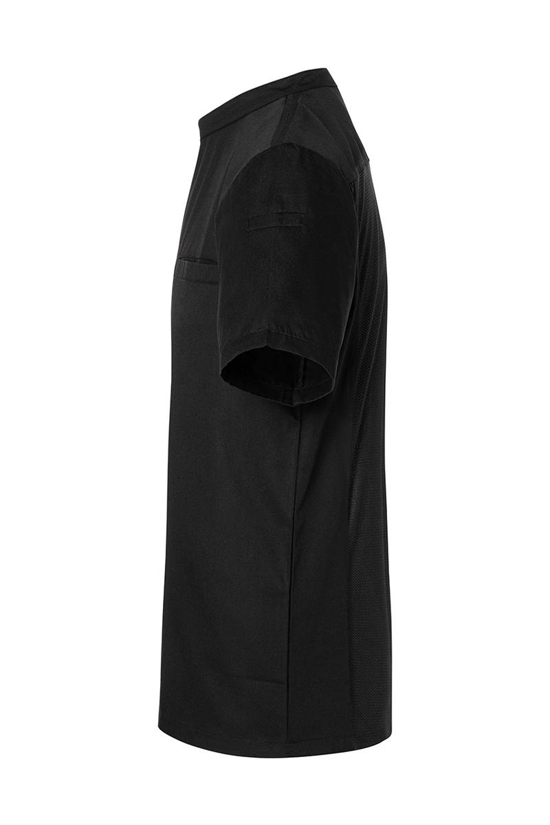 Kochjacke Herren Schwarz – Kurzarm Überwurf-Kochhemd Basic, Detailansicht
