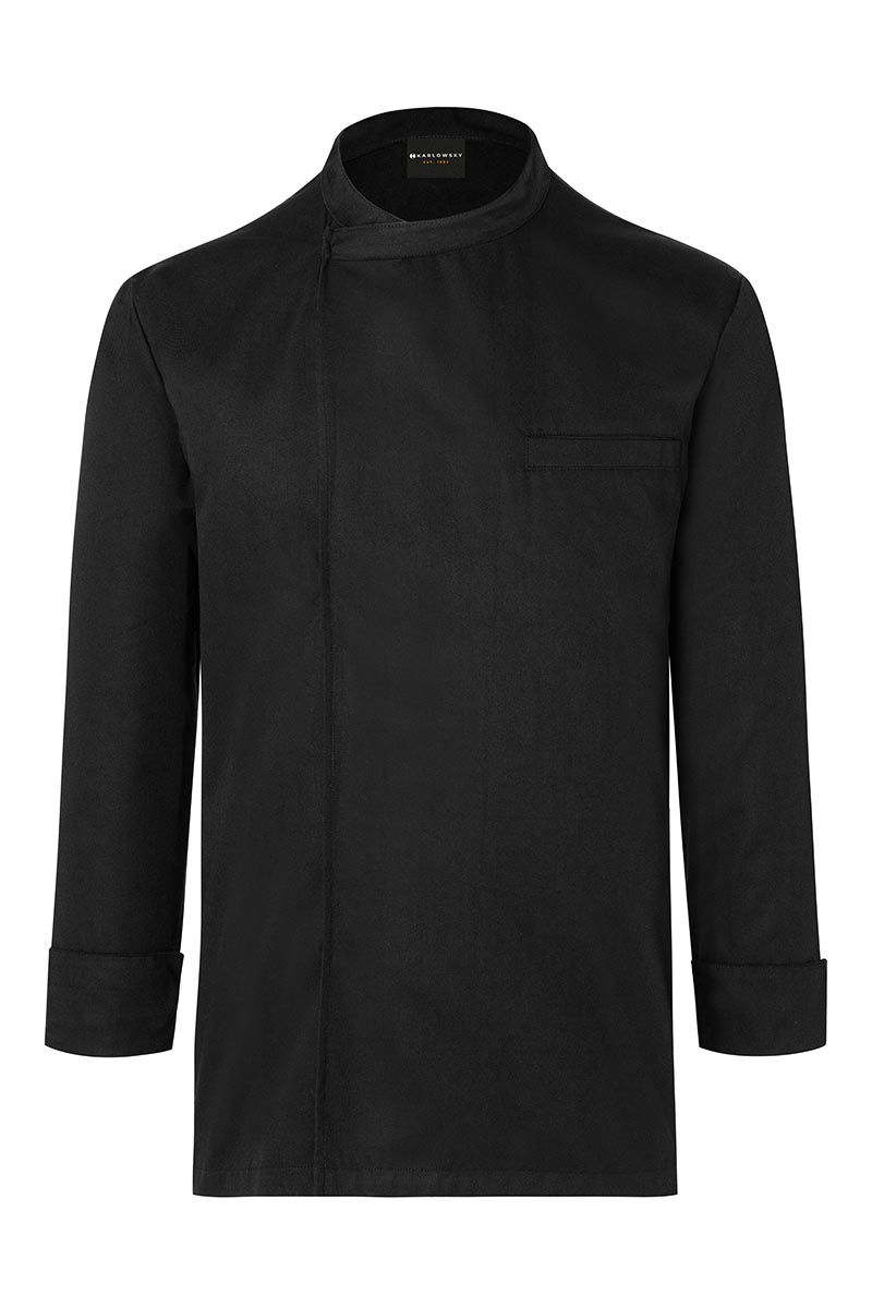 Kochjacke Herren Schwarz – Langarm Überwurf-Kochhemd Basic, Detailansicht
