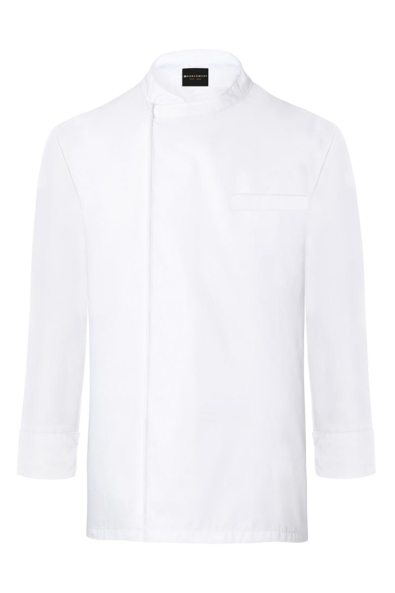 Kochjacke Herren Weiß – Langarm Überwurf-Kochhemd Basic, Detailansicht