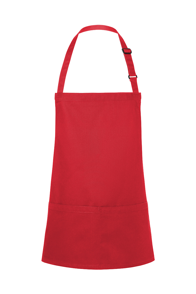 Latzschürze Unisex Rot – Kurze Latzschürze Basic mit Schnalle und Tasche, Detailansicht