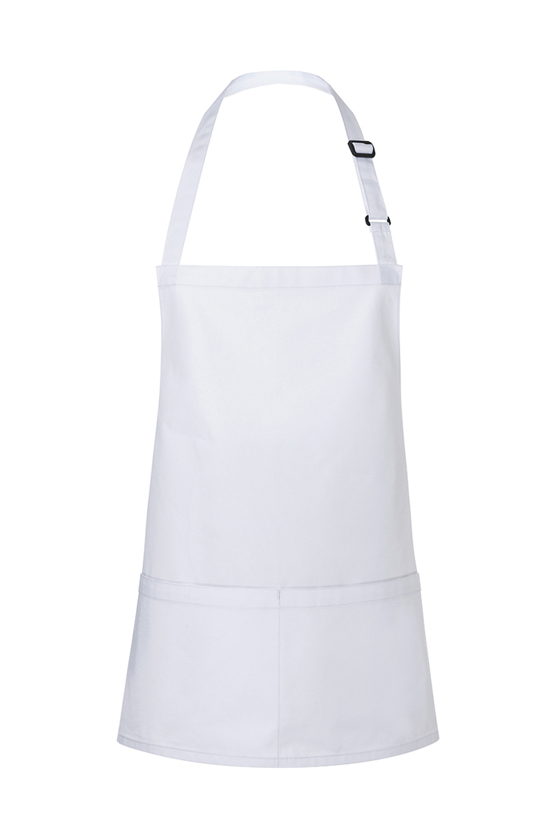 Latzschürze Unisex Weiß – Kurze Latzschürze Basic mit Schnalle und Tasche, Detailansicht