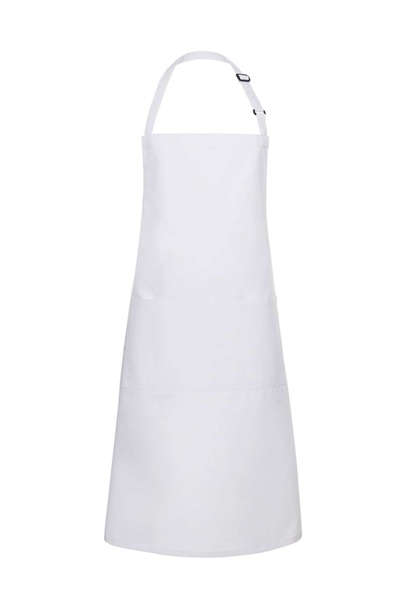 Latzschürze Unisex Weiß – XXL-Latzschürze Basic in Übergröße mit Schnalle und Tasche, Detailansicht