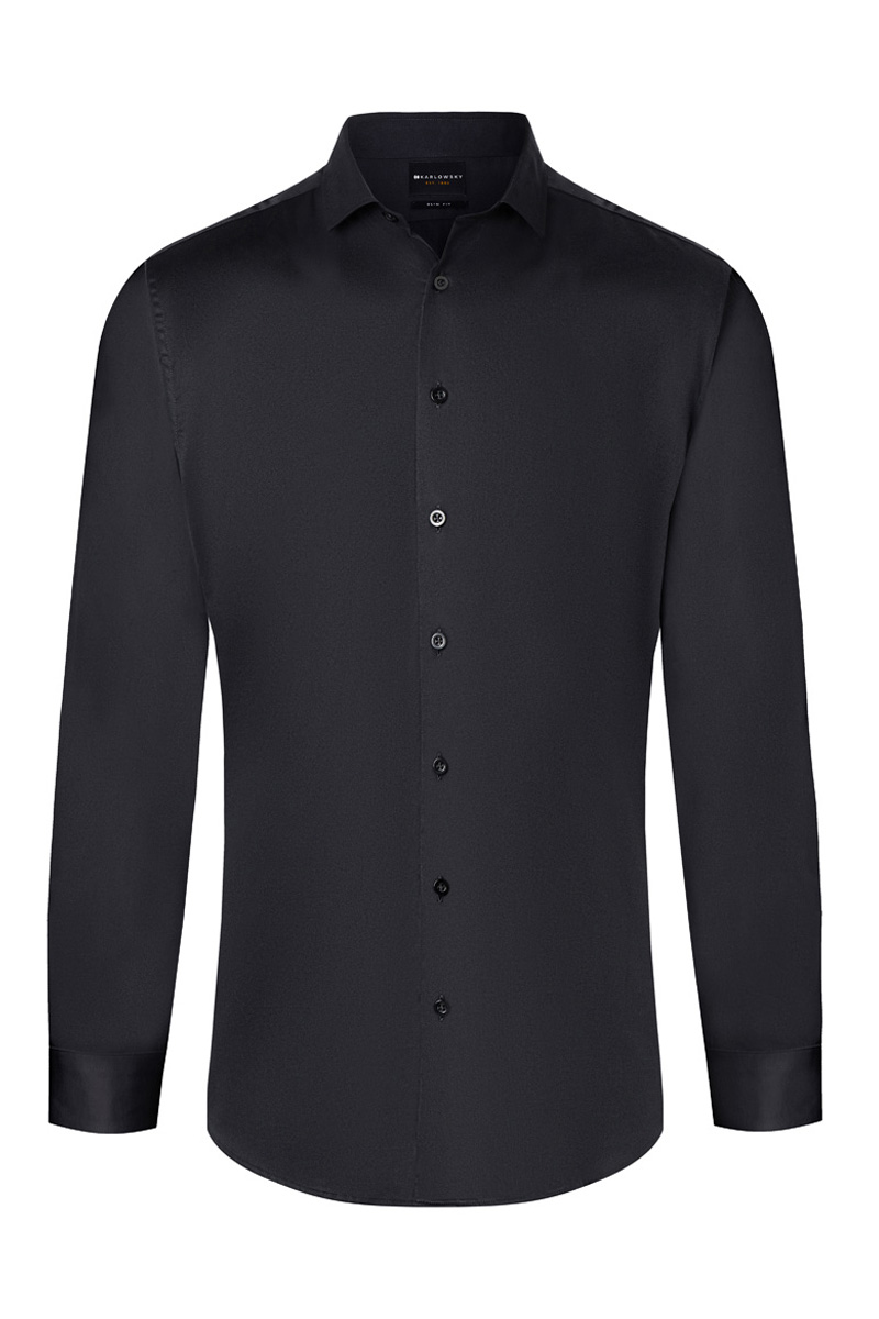 Hemd Herren Schwarz – Langarm Herrenhemd Active-Stretch in Slim-Fit, Detailansicht