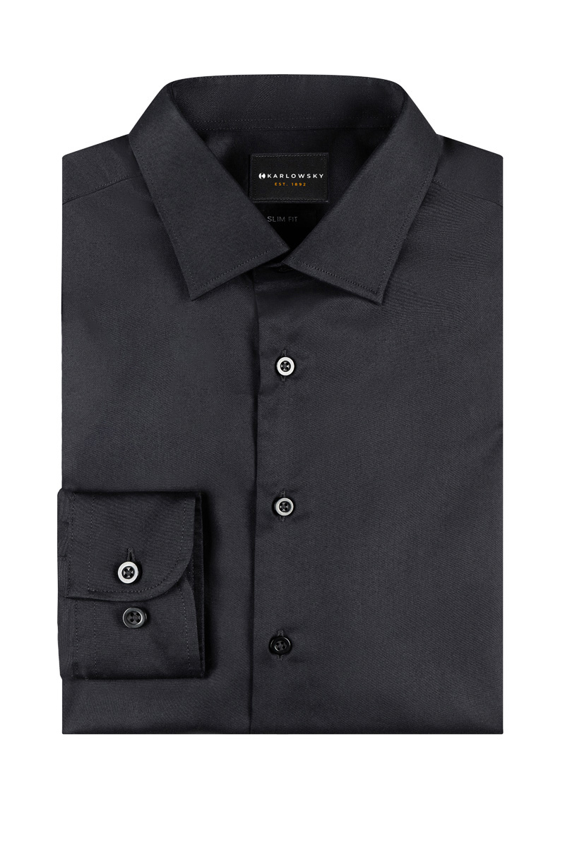 Hemd Herren Schwarz – Langarm Herrenhemd Active-Stretch in Slim-Fit, Detailansicht