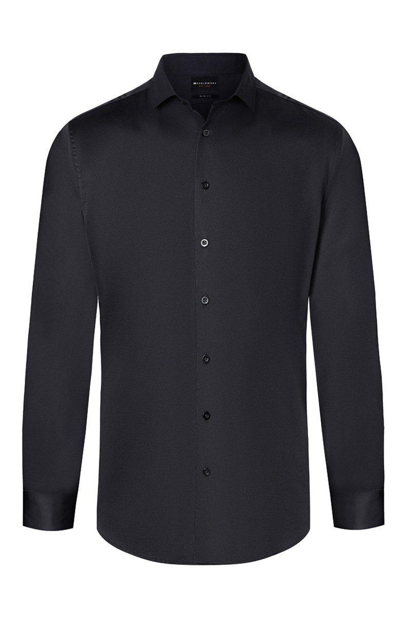 Hemd Herren Schwarz – Langarm Herrenhemd Active-Stretch in Modern-Fit, Detailansicht