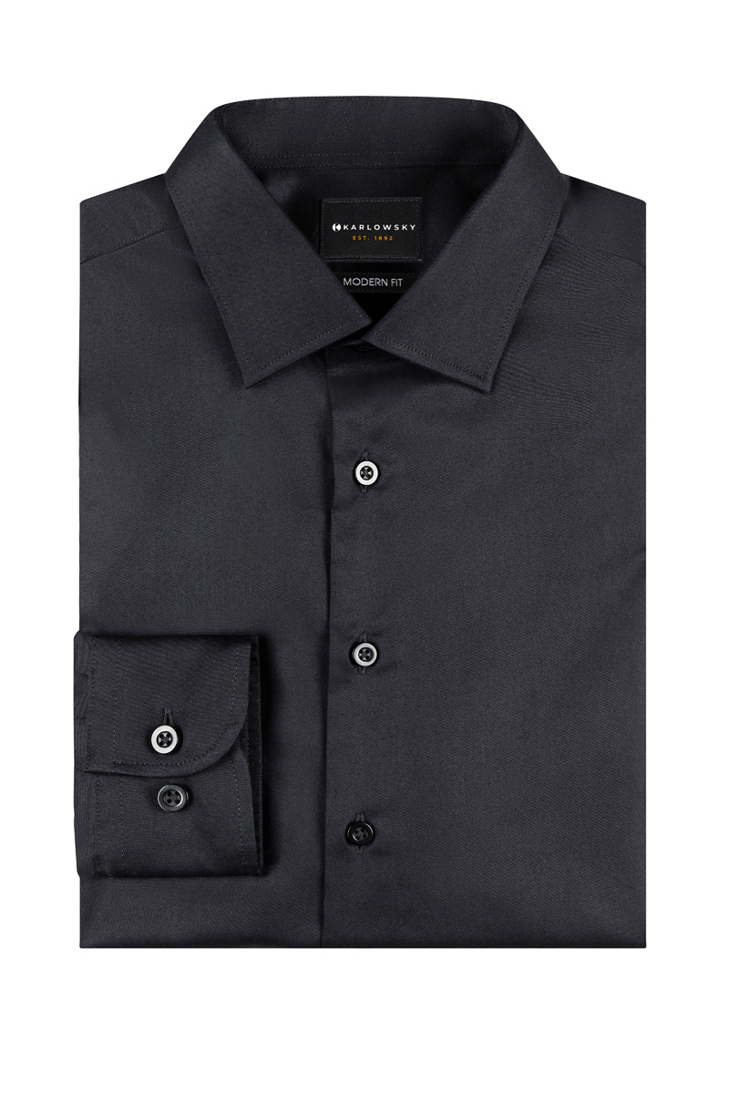 Hemd Herren Schwarz – Langarm Herrenhemd Active-Stretch in Modern-Fit, Detailansicht