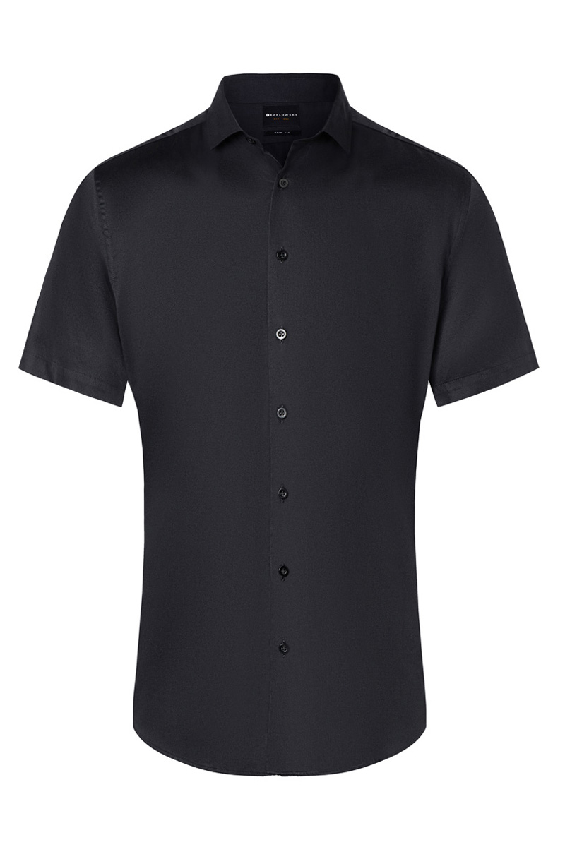 Hemd Herren Schwarz – Kurzarm Herrenhemd Active-Stretch in Slim-Fit, Detailansicht