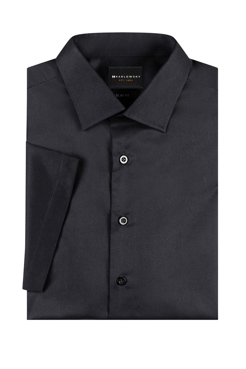 Hemd Herren Schwarz – Kurzarm Herrenhemd Active-Stretch in Slim-Fit, Detailansicht