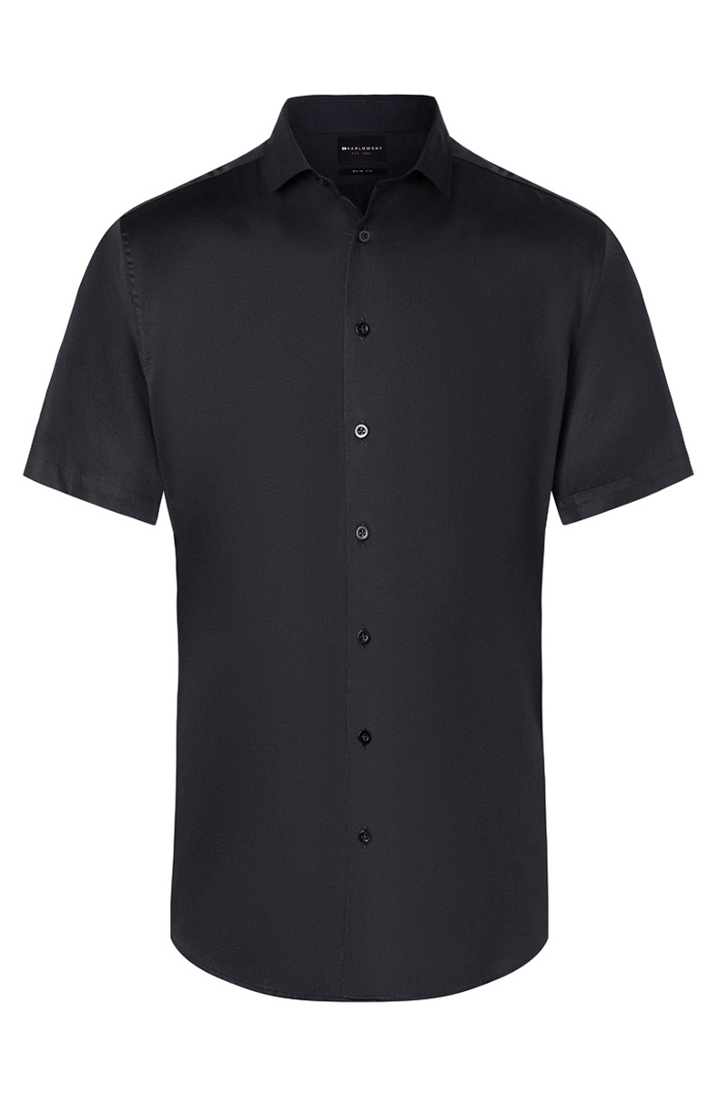 Hemd Herren Schwarz – Kurzarm Herrenhemd Active-Stretch in Modern-Fit, Detailansicht