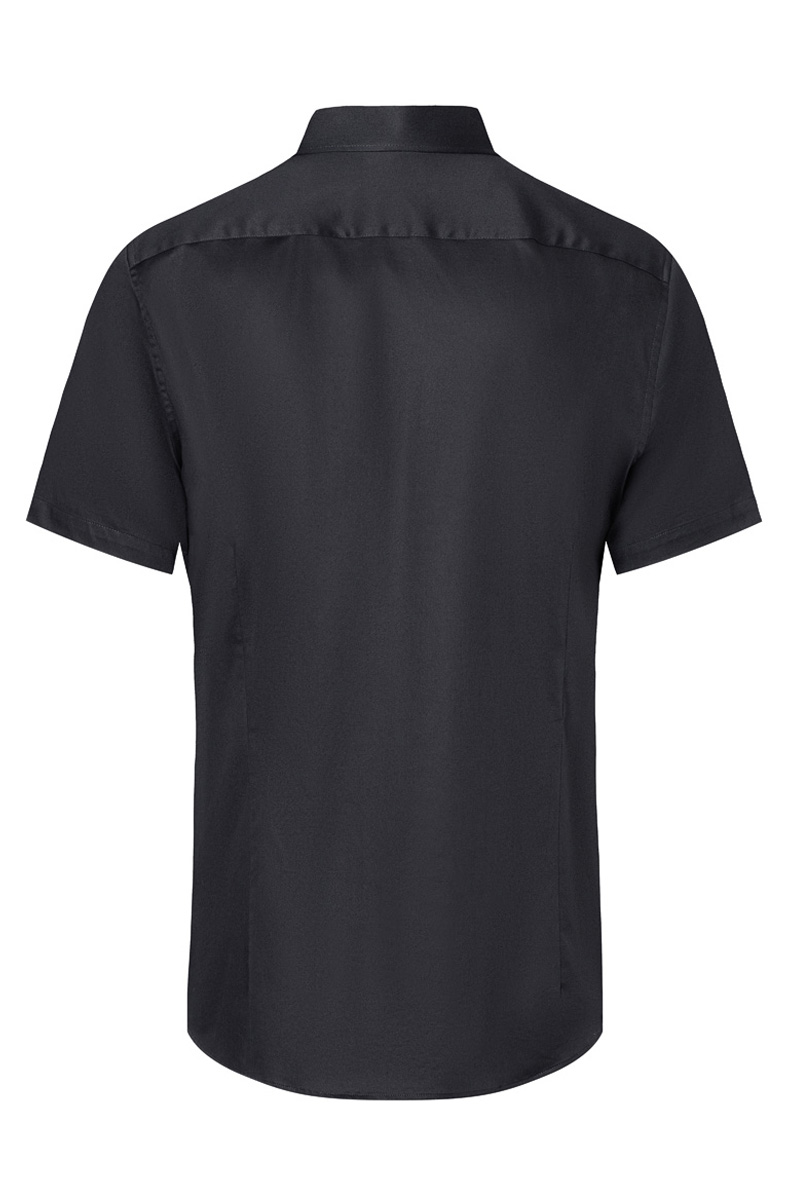 Hemd Herren Schwarz – Kurzarm Herrenhemd Active-Stretch in Modern-Fit, Detailansicht