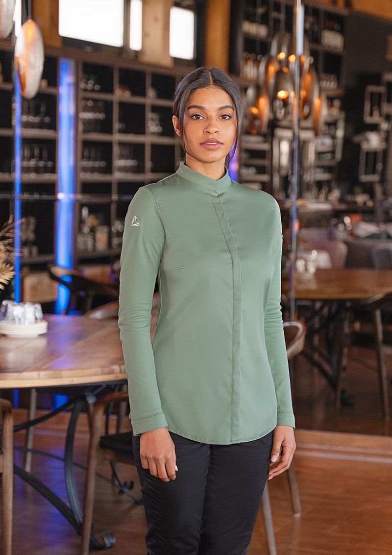 Kochjacke Damen Pastellgrün – Langarm Damenkochjacke DIAMOND CUT® Avantgarde