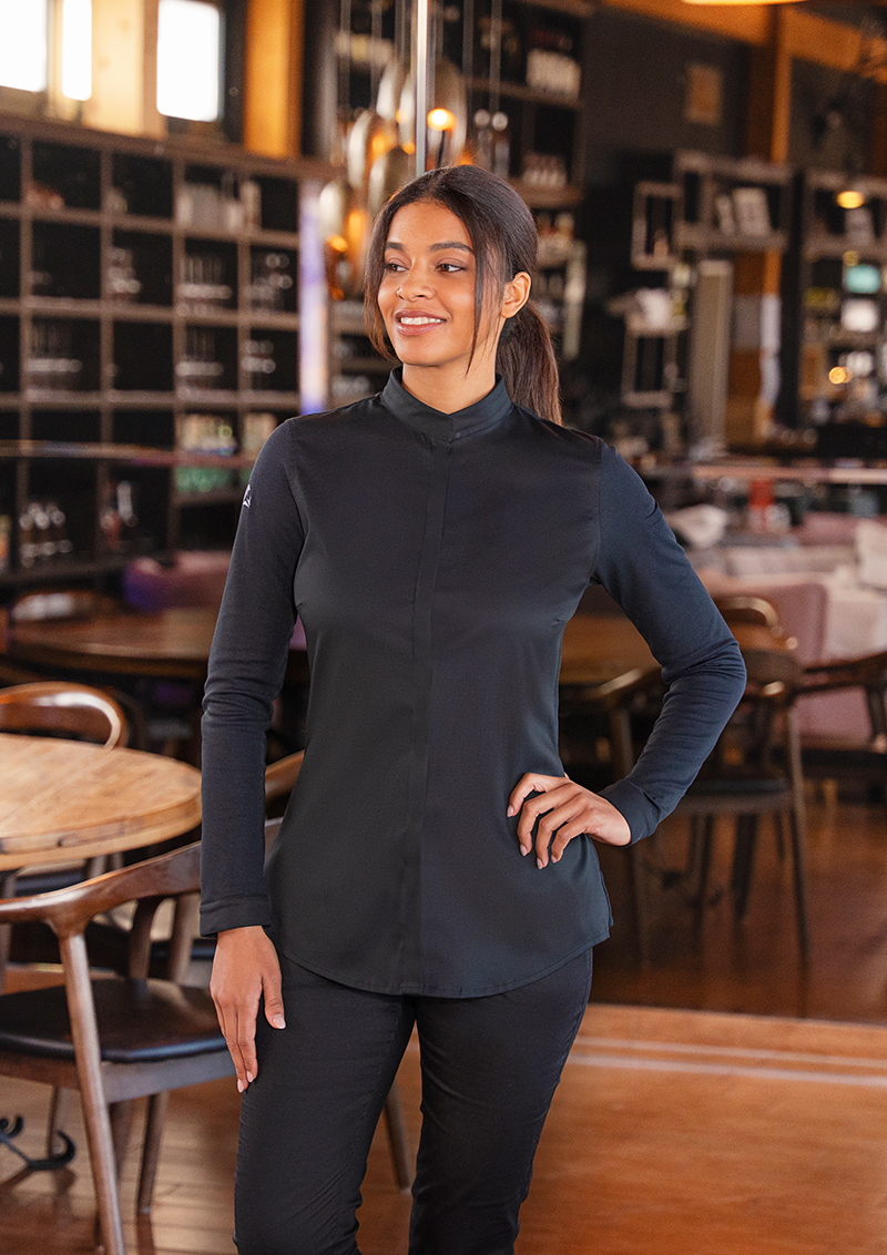 Kochjacke Damen Schwarz – Langarm Damenkochjacke DIAMOND CUT® Avantgarde