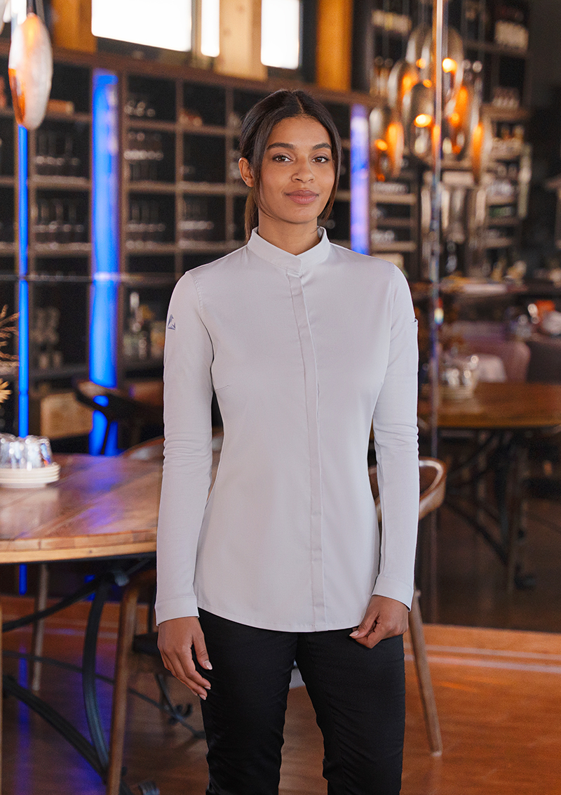 Kochjacke Damen Silbergrau – Langarm Damenkochjacke DIAMOND CUT® Avantgarde
