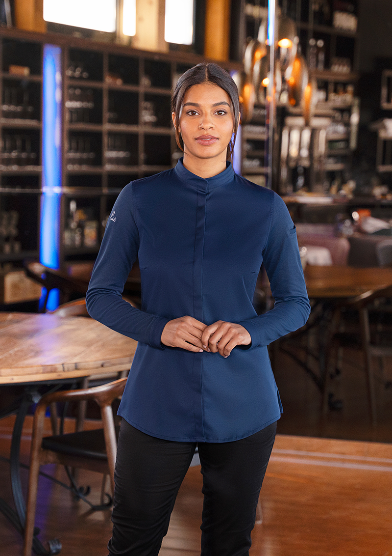 Kochjacke Damen Stahlblau – Langarm Damenkochjacke DIAMOND CUT® Avantgarde