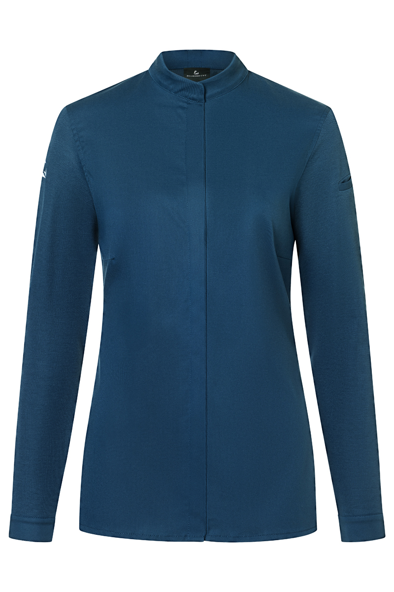 Kochjacke Damen Stahlblau – Langarm Damenkochjacke DIAMOND CUT® Avantgarde, Detailansicht