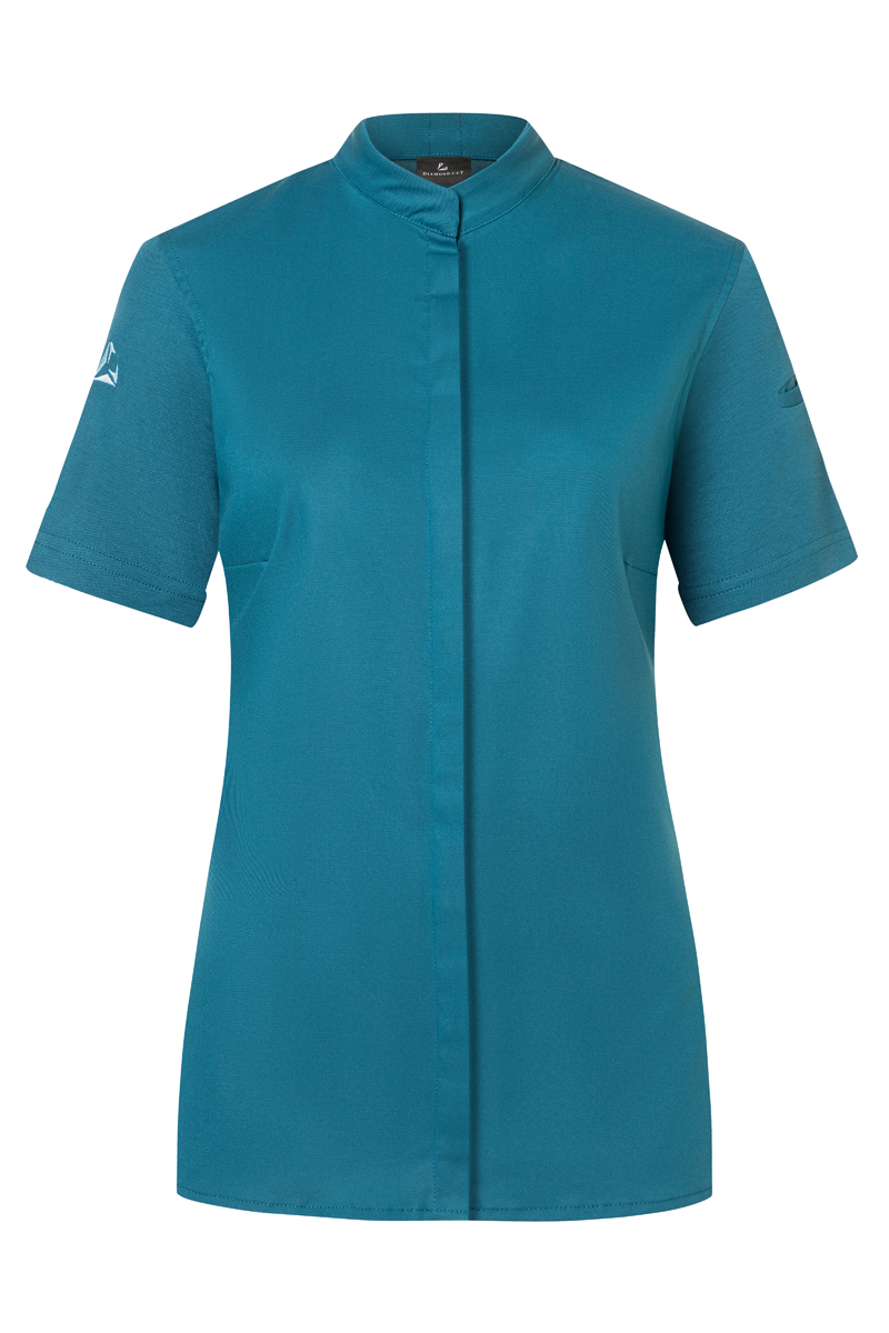 Kochjacke Damen Dunkelpetrol – Kurzarm Damenkochjacke DIAMOND CUT® Avantgarde, Detailansicht