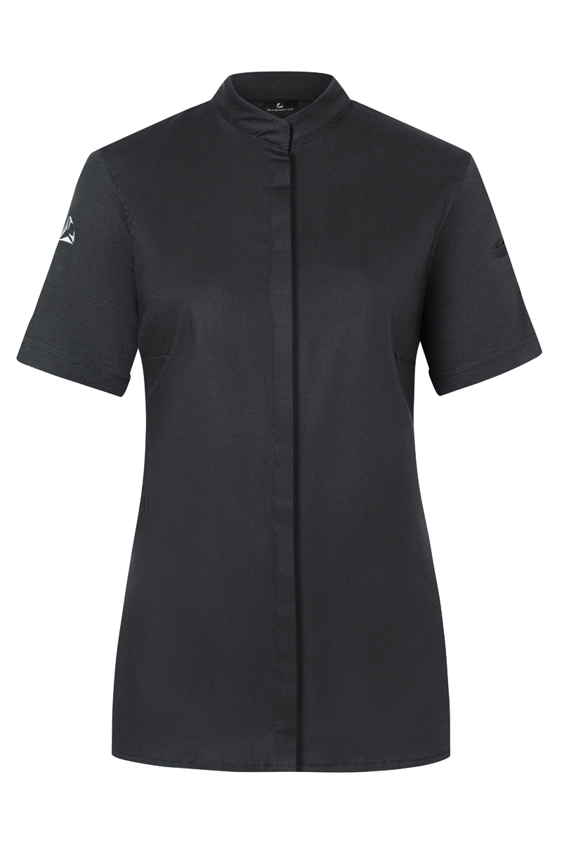 Kochjacke Damen Schwarz – Kurzarm Damenkochjacke DIAMOND CUT® Avantgarde, Detailansicht
